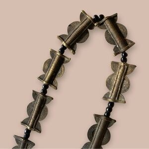 Vintage Tuareg Lost-Wax Brass Sun Moon Necklace Made in Upper Volta 36" Strand